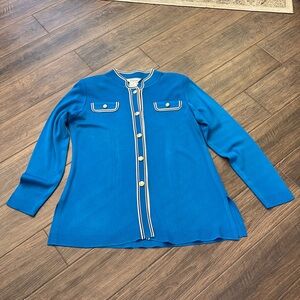 Misook jacket, turquoise with black and white trim, size Small